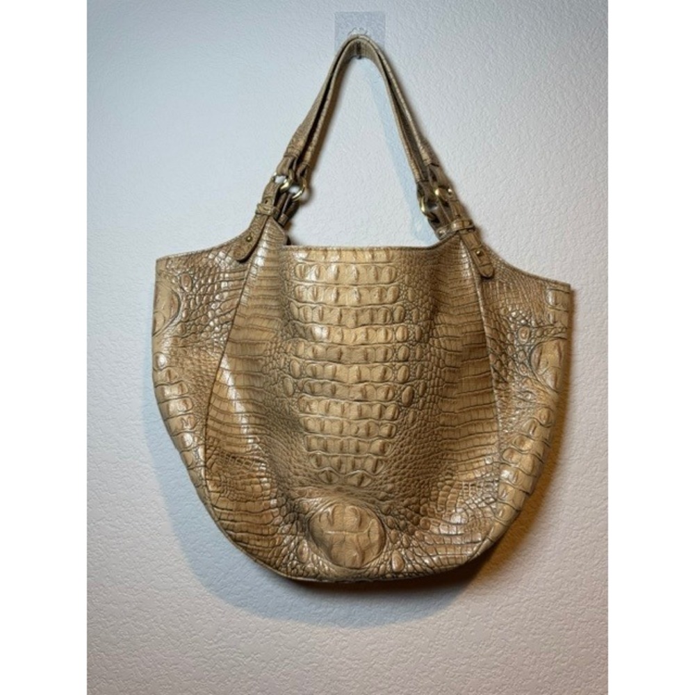 Brahmin Beige Jacqueline Pecan Melbourne Croc Embossed Leather Hobo Bag - Picture 2 of 14